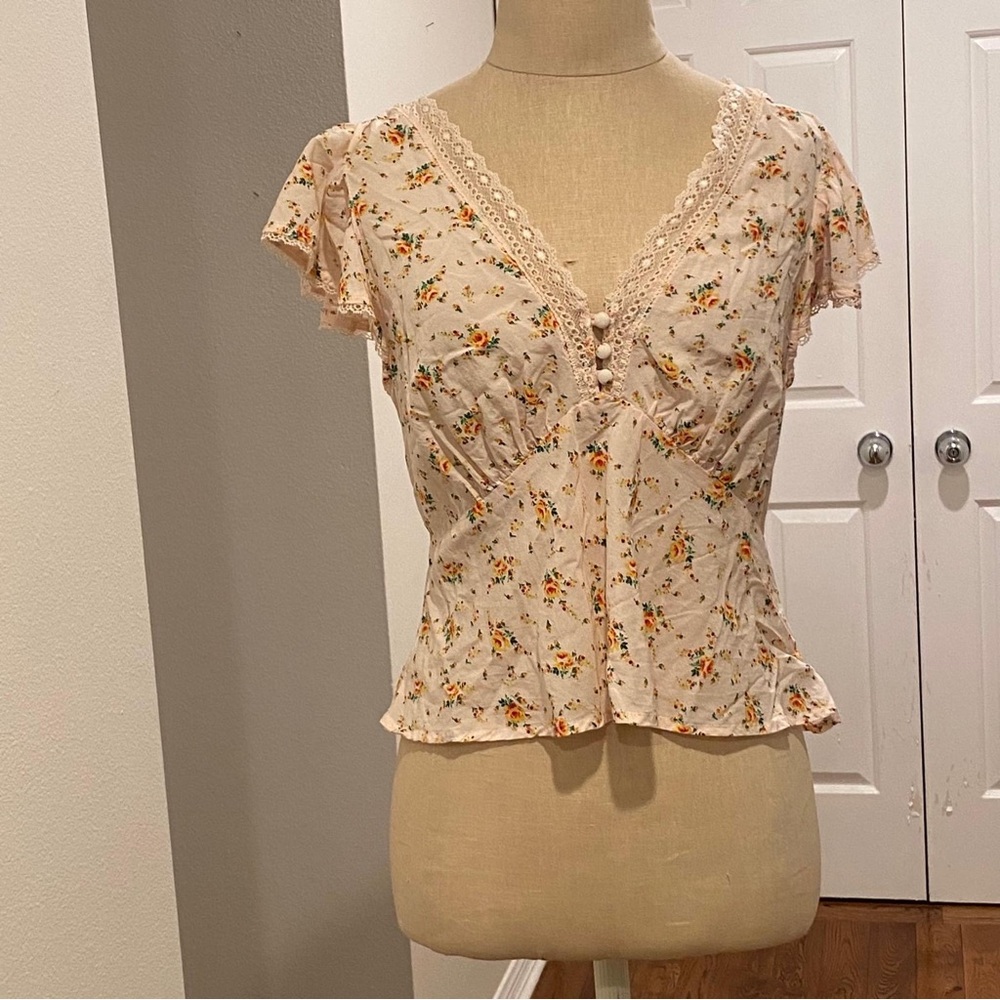 GAP Floral Lace Trim Blouse – Cottagecore Style